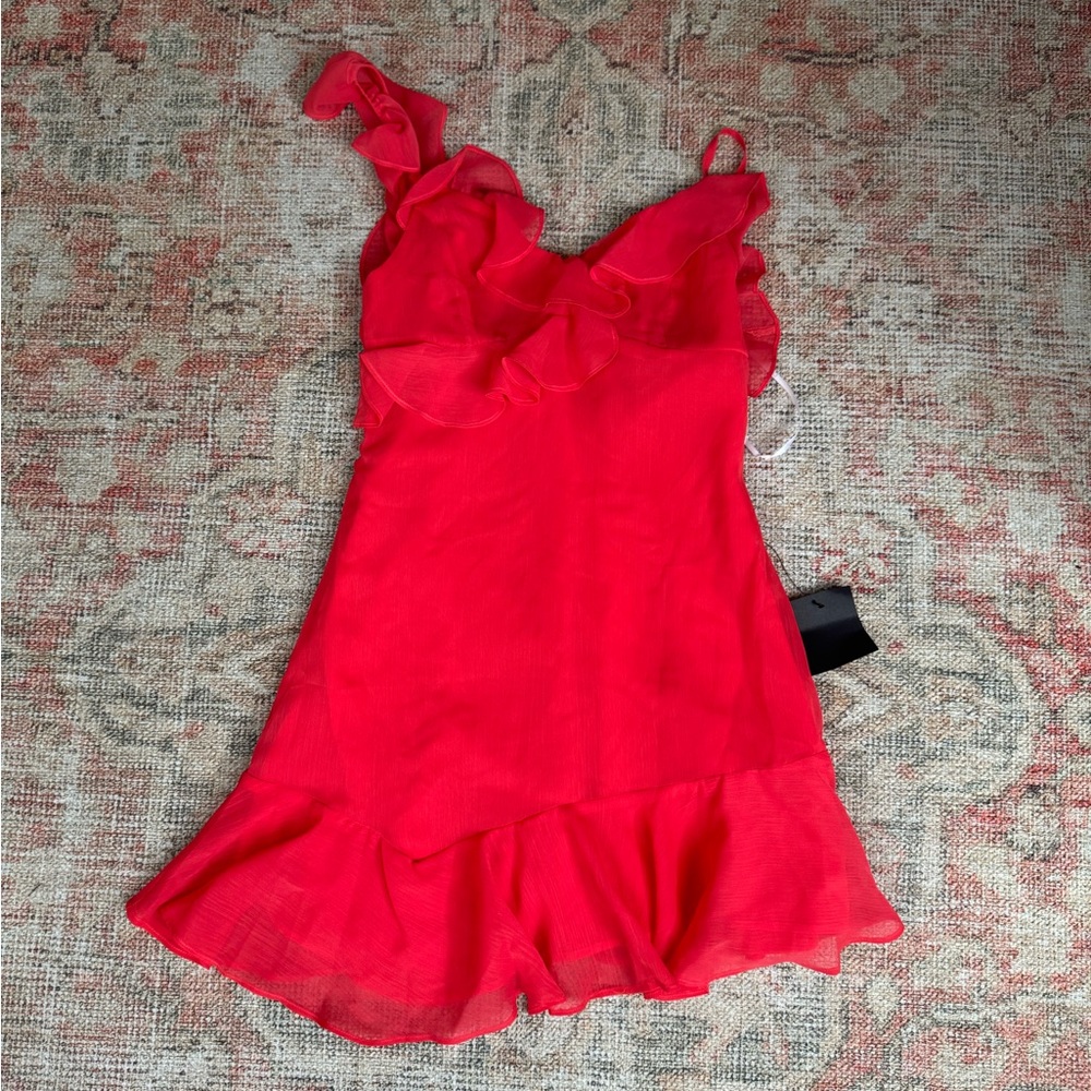 Lulu's Red Satin Chemise with Lace Details